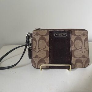 Coach Signature Brown and Tan Wristlet